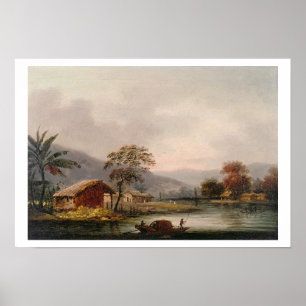 Figures Guiding a Sampan Round a Bend in a River, Poster