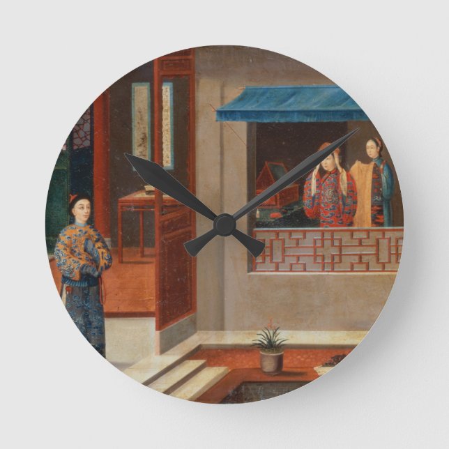 Figures in a dressing room interior round clock (Front)
