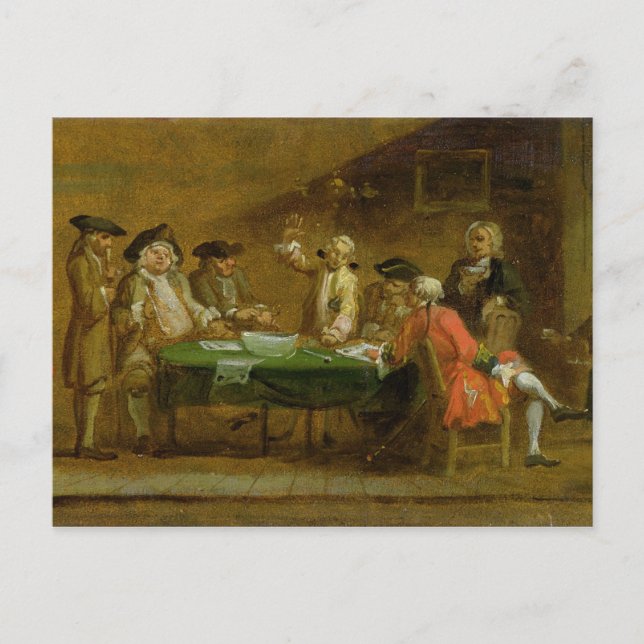 Figures in a Tavern or Coffee House, 1720s (oil on Postcard (Front)