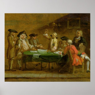 Figures in a Tavern or Coffee House, 1720s (oil on Poster