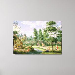 Figures in the Grounds of a Country House Canvas Print