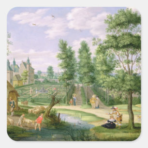 Figures in the Grounds of a Country House Square Sticker