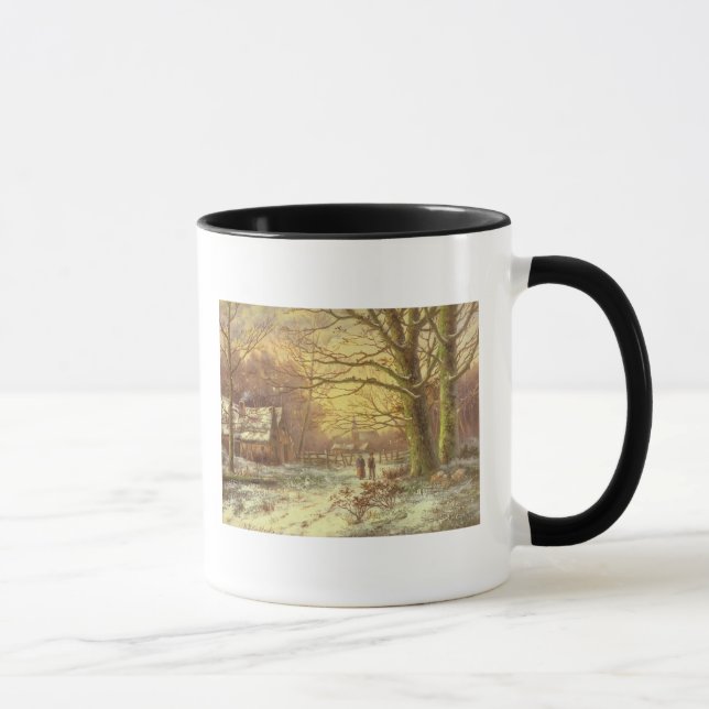 Figures on a path before a village in winter mug (Right)