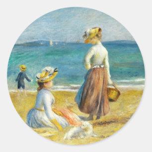 Figures on the Beach, Auguste Renoir Art Classic Round Sticker