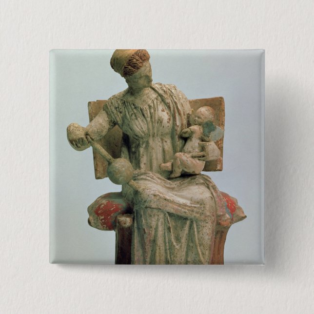 Figurine of Aphrodite playing with Eros 2 Inch Square Button (Front)
