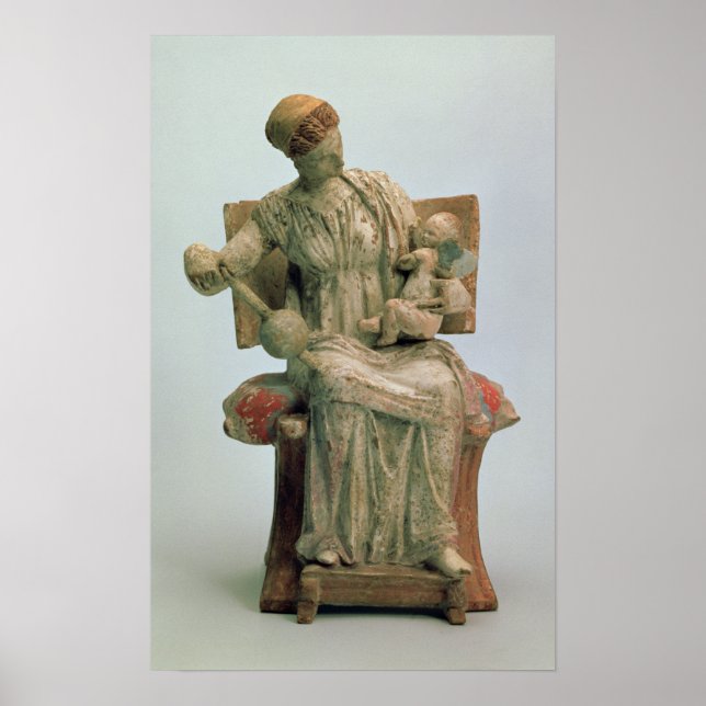 Figurine of Aphrodite playing with Eros Poster (Front)