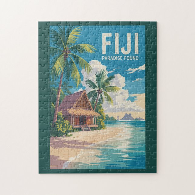 Fiji Beach Hut Travel Art Vintage Jigsaw Puzzle (Vertical)
