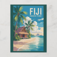 Fiji Beach Hut Travel Art Vintage