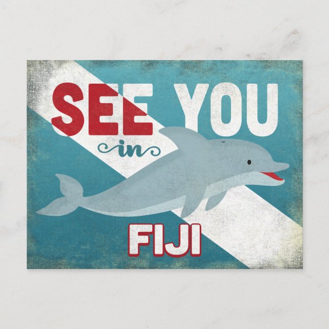 Fiji Dolphin - Retro Vintage Travel Postcard (Front)