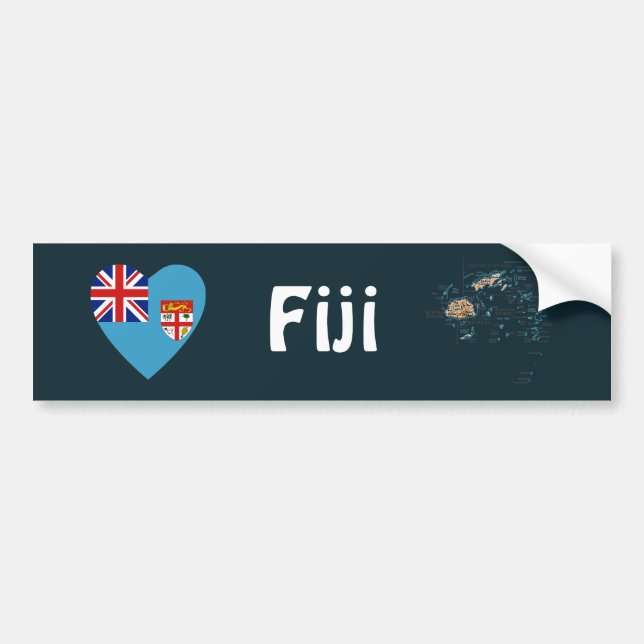 Fiji Flag Heart + Map Bumper Sticker (Front)