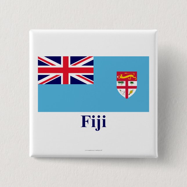 Fiji Flag with Name 2 Inch Square Button (Front)