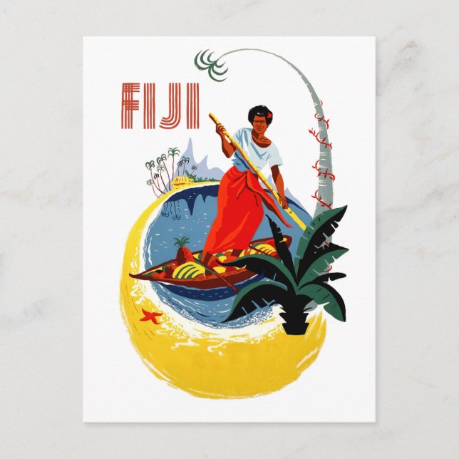 Fiji island, man on a small boat postcard (Front)