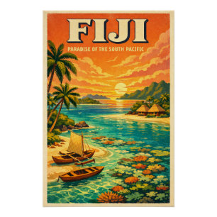 Fiji Islands in a classic retro travel Poster