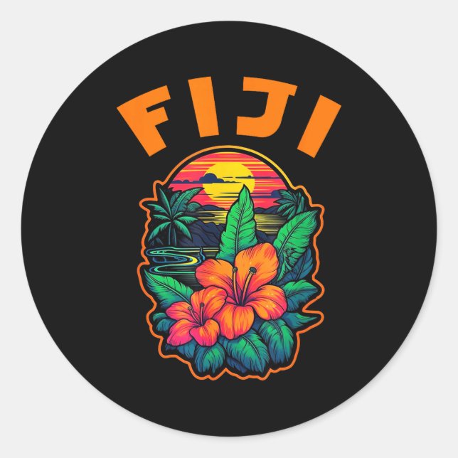Fiji Islands Pacific Ocean Trocal Flowers Beach Va Classic Round Sticker (Front)