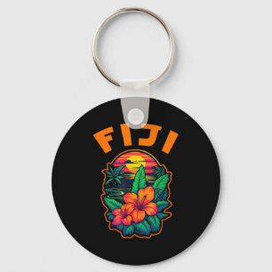 Fiji Islands Pacific Ocean Trocal Flowers Beach Va Keychain
