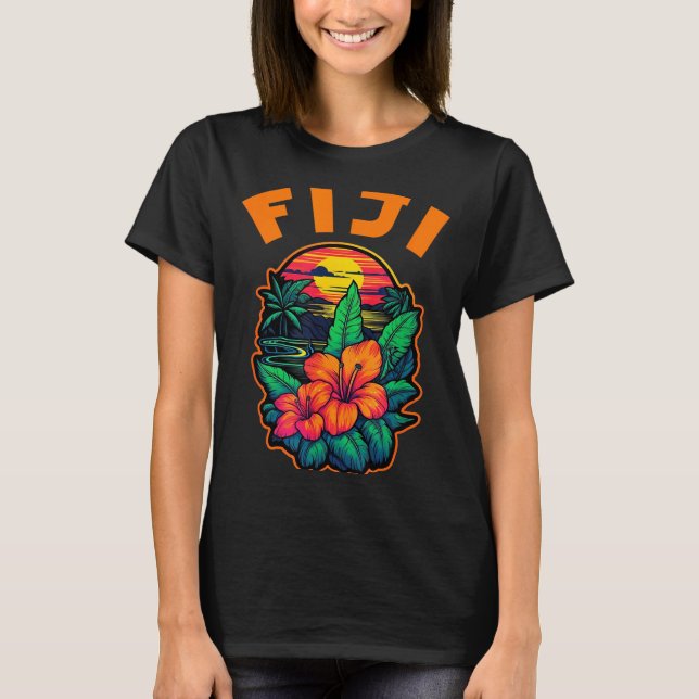 Fiji Islands Pacific Ocean Trocal Flowers Beach Va T-Shirt (Front)