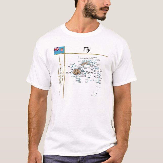 Fiji Map + Flag + Title T-Shirt (Front)