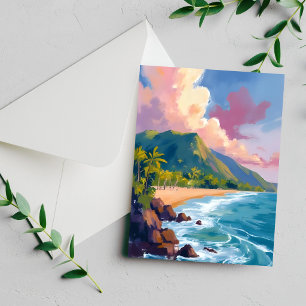 Fiji Mountains Coastline Travel Painting Card