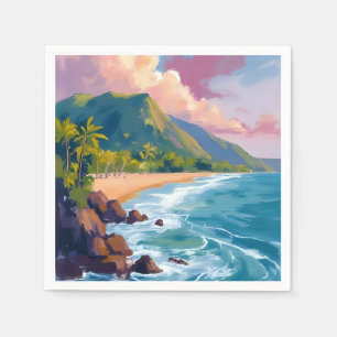 Fiji Mountains Coastline Travel Painting Napkin