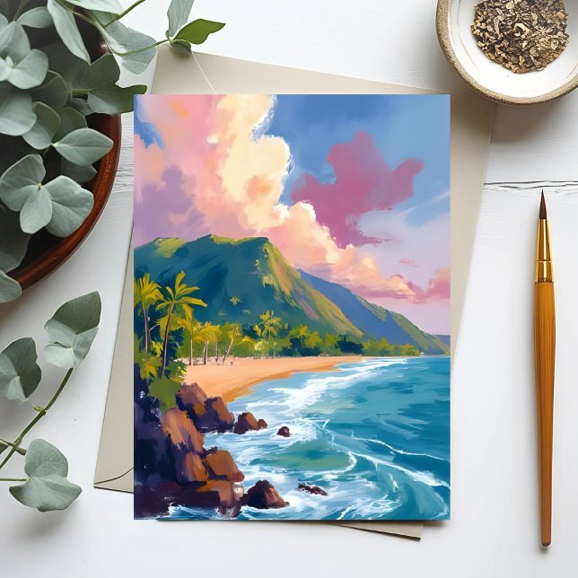 Fiji Mountains Coastline Travel Painting Postcard (Creator Uploaded)