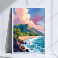 Fiji Mountains Coastline Travel Painting