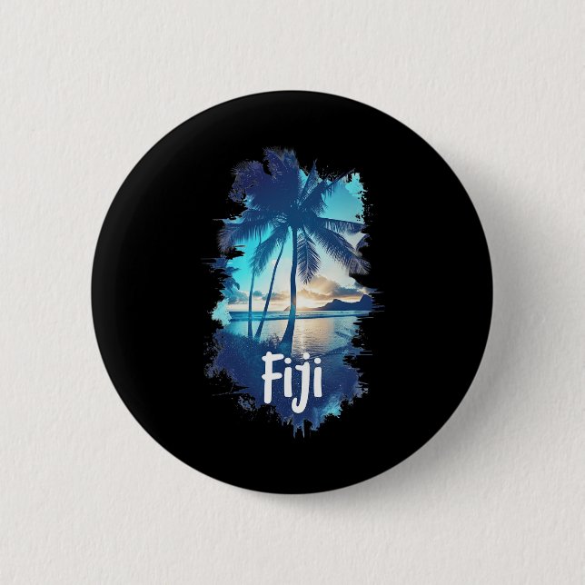 Fiji Palm Trees Beach Sunset Vacation Souvenir For 2 Inch Round Button (Front)