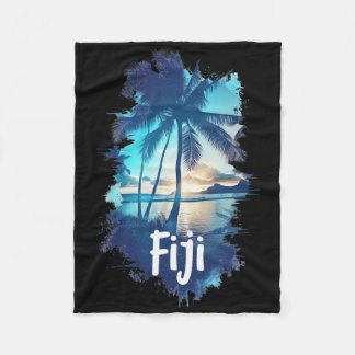 Fiji Palm Trees Beach Sunset Vacation Souvenir For Fleece Blanket