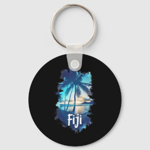 Fiji Palm Trees Beach Sunset Vacation Souvenir For Keychain