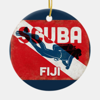Fiji Scuba Diver - Blue Retro Ceramic Ornament