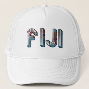 Fiji South Pacific Country Flag Typography Trucker Hat