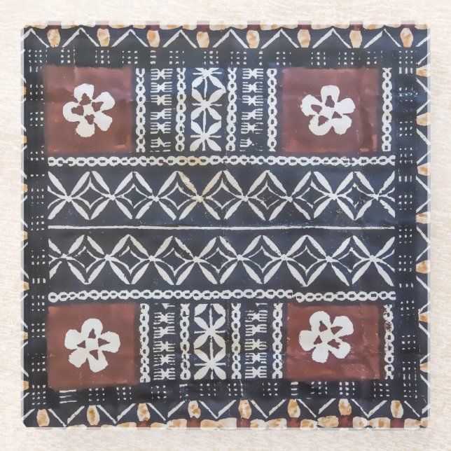 Fiji Tapa Barlcloth Glass Coaster (Front)