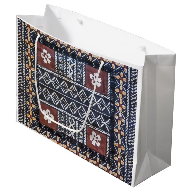 Fiji Tapa Cloth Print Gift Bag (Front Angled)
