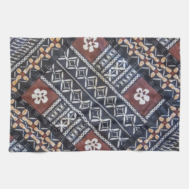Fiji Tapa Cloth Print Kitchen Towel (Horizontal)