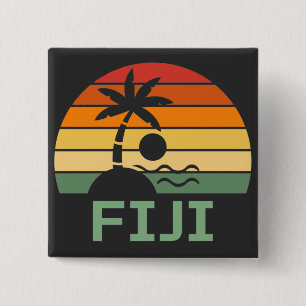 Fiji Vintage Palm Trees Summer Beach 2 Inch Square Button