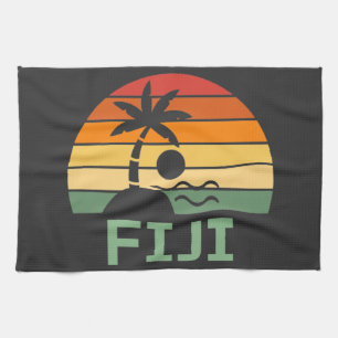 Fiji Vintage Palm Trees Summer Beach Kitchen Towel