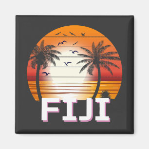 Fiji Vintage Palm Trees Summer Beach Magnet