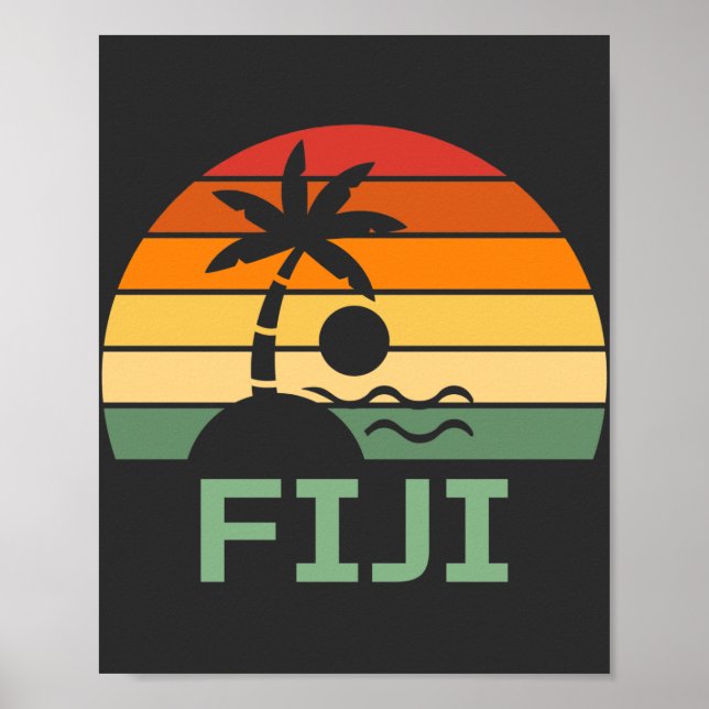 Fiji Vintage Palm Trees Summer Beach Poster (Front)