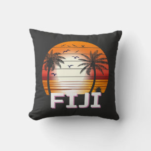Fiji Vintage Palm Trees Summer Beach Throw Pillow