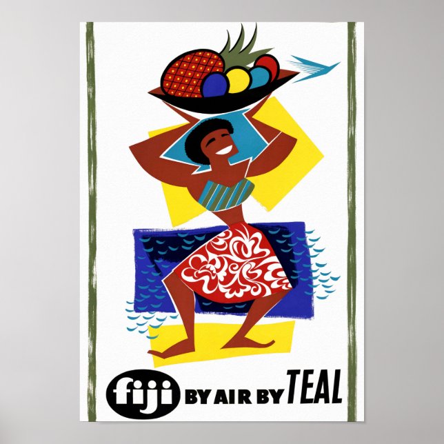 Fiji Vintage Travel Poster Restored (Front)