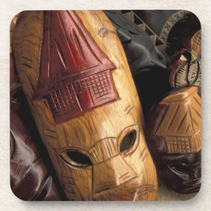Fiji, Viti Levu Masks at a town market. Coaster