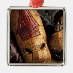 Fiji, Viti Levu Masks at a town market. Metal Ornament