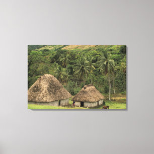 Fiji, Viti Levu, Navala, Traditional Bure houses Canvas Print
