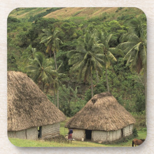 Fiji, Viti Levu, Navala, Traditional Bure houses Coaster