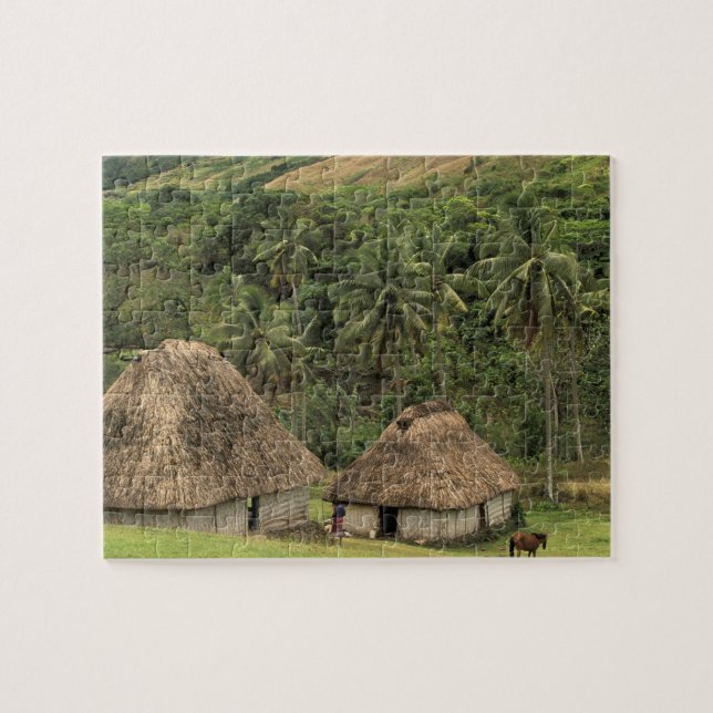 Fiji, Viti Levu, Navala, Traditional Bure houses Jigsaw Puzzle (Horizontal)