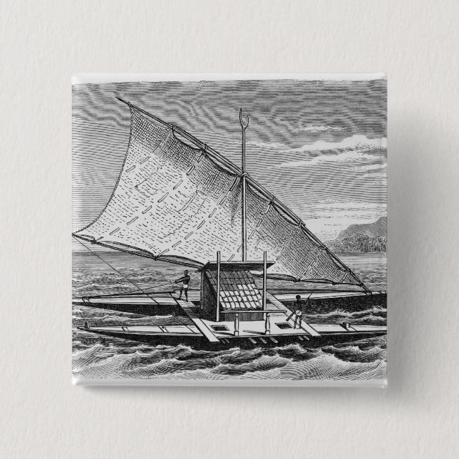 Fijian double canoe from The History of 2 Inch Square Button (Front)