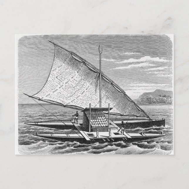 Fijian double canoe from The History of Postcard (Front)