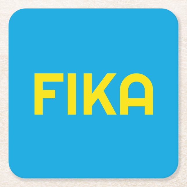 FIKA Bold Yellow and Blue Square Paper Coaster (Front)