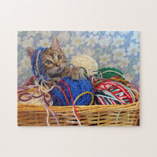 Fil de marguerite - Chat dans un panier de Puzzle 