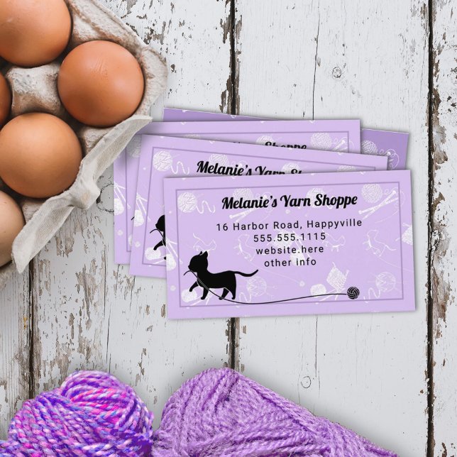 Fil Tricot Chat Avec Carte de visite Lavande Fil (Créateur téléchargé)