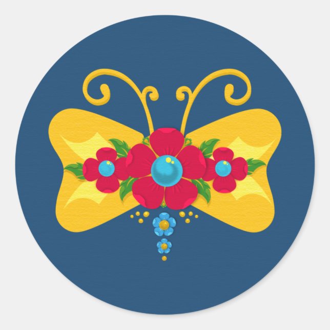 Fileteado Filete Porteño Buenos Aires Butterfly Classic Round Sticker (Front)